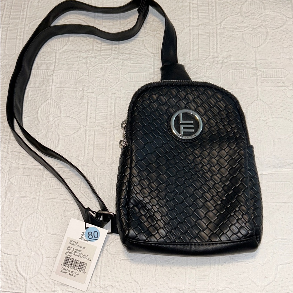NWT London Fog Black Woven Crossbody Bag
